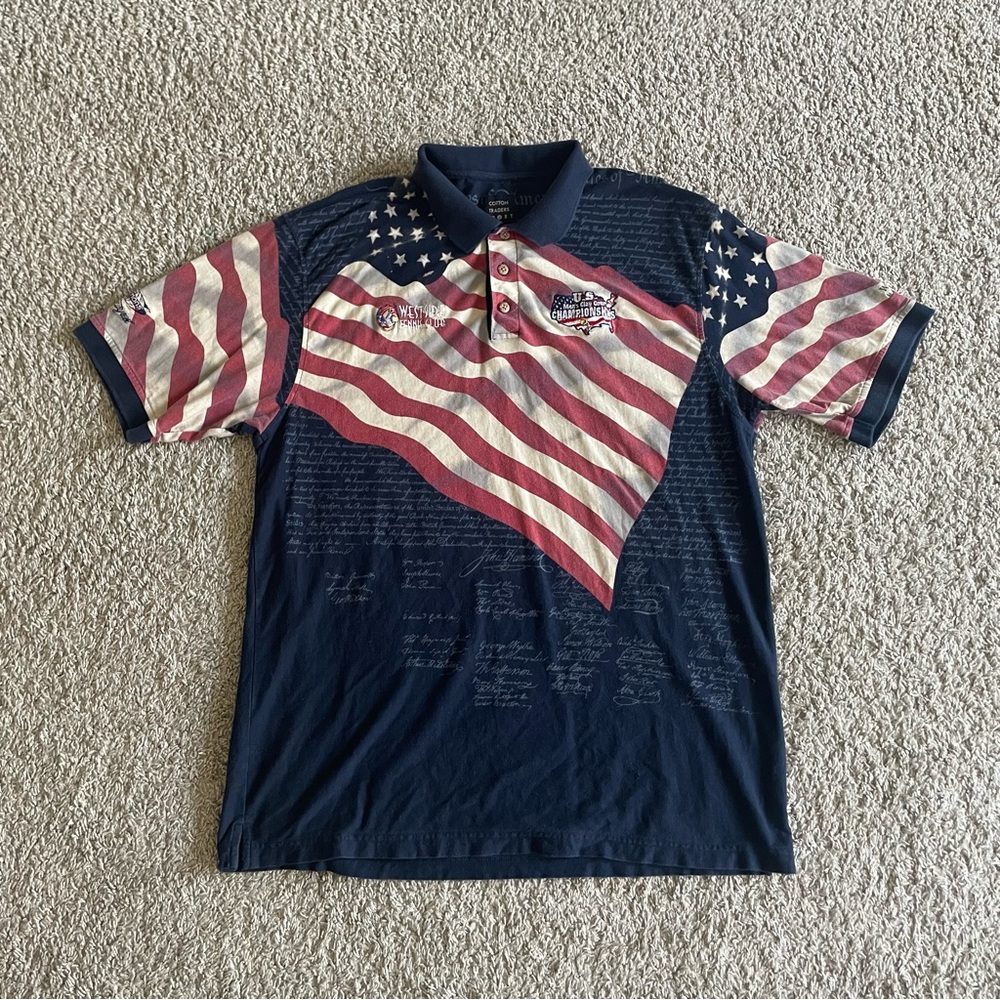 Cotton Traders Sport Shirt Polo Soaring Eagle American Flag Pullover Multi Large